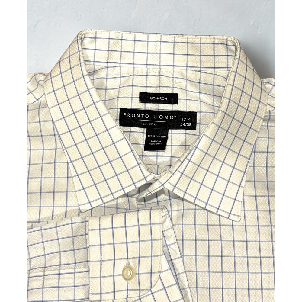 Pronto Uomo Non Iron Blue/ Check Long Sleeve Button Down Shirt-17 1/2 34/35
